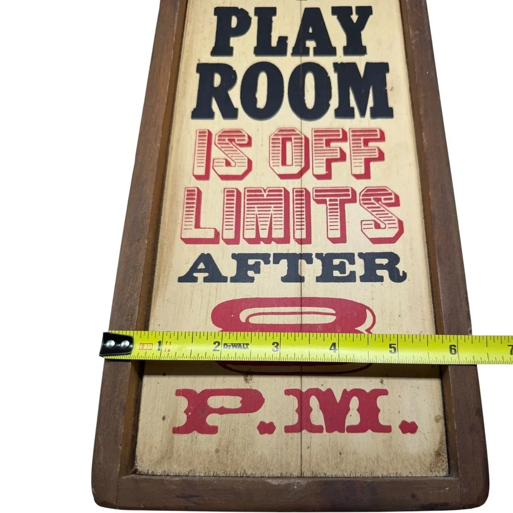 Vintage Wooden Play Room Notice Sign Off Limits After 8 PM Wall Decor
